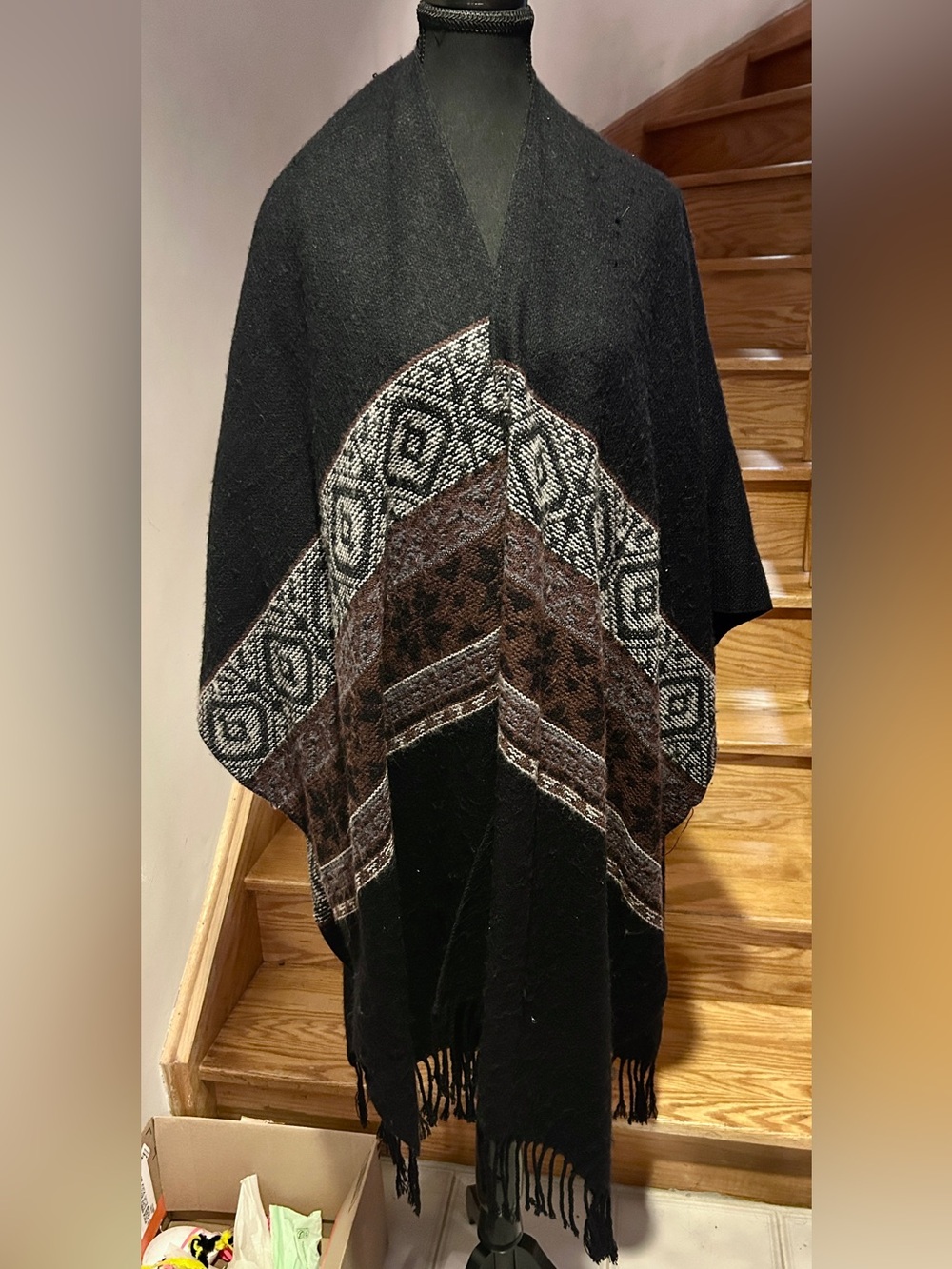 Sakkas Black and Brown Geometric Patterned Poncho Shawl